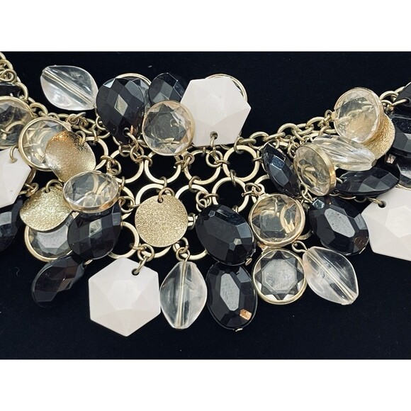 Gold Tone Bib Necklace Multi-Shaped Beads Cluster Statement Boho Party Jewelry - Picture 5 of 9